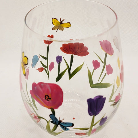 Flowers Hand Painted Glass Tumbler