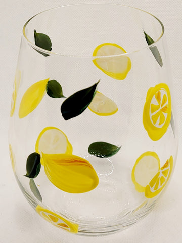 Lemons Hand Painted Glass Tumbler