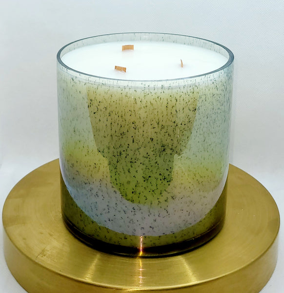 Green and Gold Glass Candle