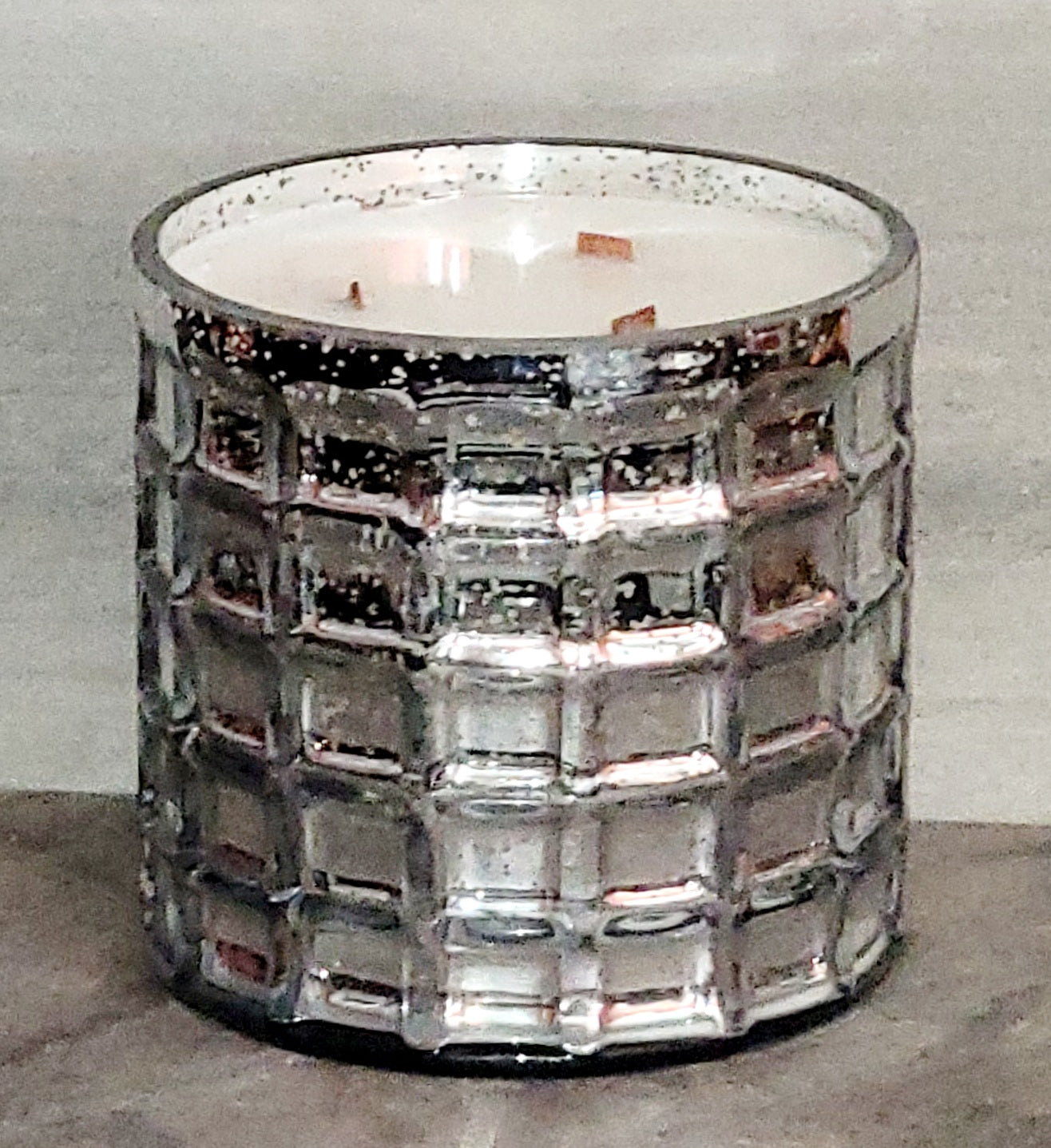 Geometric Jewels in Silver  Glass Vase Candle